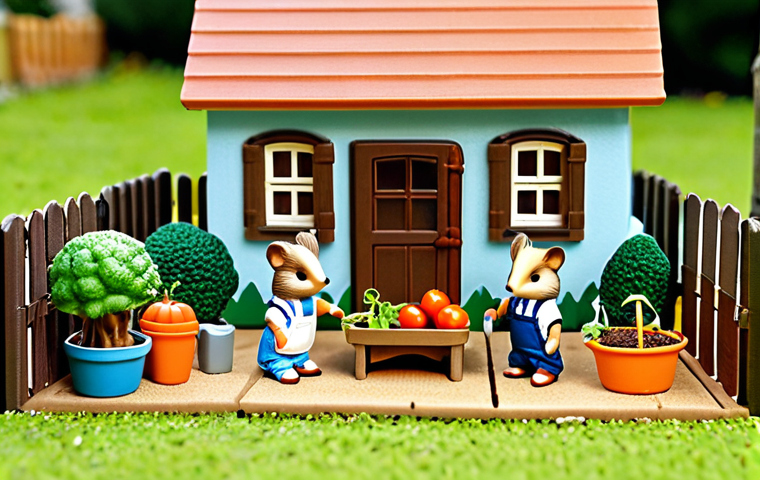 Eco-Friendly Sylvanian Family Garden**
"A family of Sylvanian hedgehog figures tending to a miniature vegetable garden, featuring carrots, tomatoes, and herbs, fully clothed, appropriate attire, safe for work. The garden includes a small compost bin made of recycled materials and a watering can. Background: A charming Sylvanian cottage with a fence. Perfect anatomy, correct proportions, natural pose, bright and cheerful lighting, professional photography, high quality, family-friendly."
**
