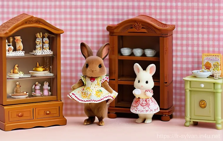 실바니안 가족 팬 모임 개최 후기 - **Prompt:** A cozy, brightly lit display room filled with an extensive Sylvanian Families collection...