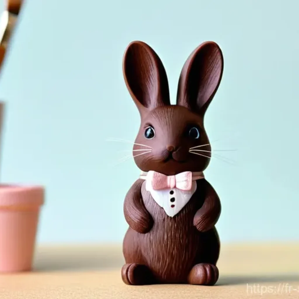 실바니안 가족 커스터마이징 아이디어 - **Prompt:** A whimsical Sylvanian chocolate rabbit figure, intricately customized with hand-painted ...