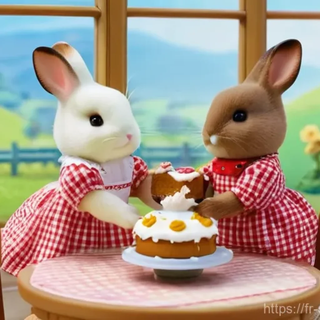 실바니안 가족 인기 캐릭터 순위 - A heartwarming scene featuring the Sylvanian Families Chocolate Rabbit mother and two children. The ...