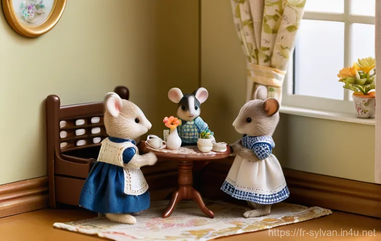 실바니안 가족의 시대별 변천사 - **Prompt:** A vibrant outdoor scene capturing various Sylvanian animal characters (such as a squirre...