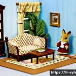 실바니안 가족의 인기 이유 - A meticulously crafted Sylvanian Families scene featuring a cozy miniature living room with detailed...