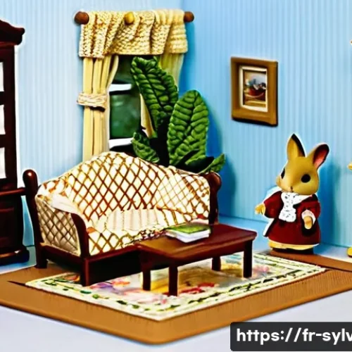 실바니안 가족의 인기 이유 - A meticulously crafted Sylvanian Families scene featuring a cozy miniature living room with detailed...