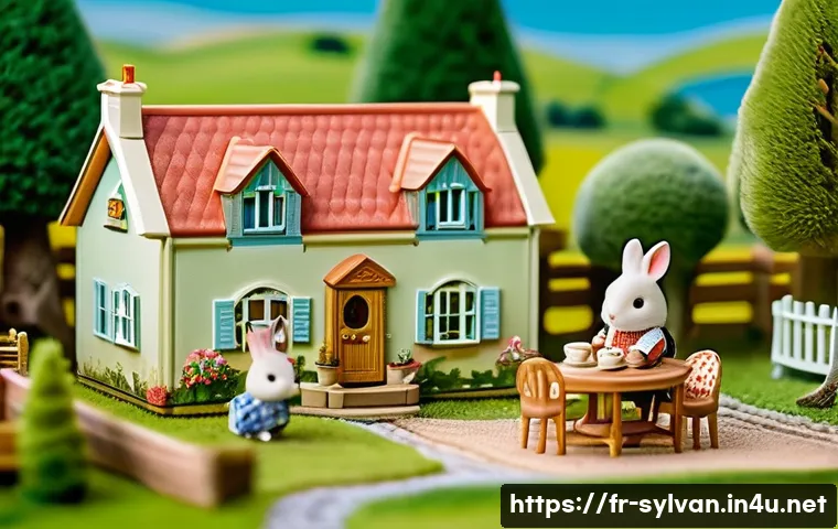 실바니안 가족과 리사와나베 스타일 비교 - A cozy miniature Sylvanian Families village scene set in a peaceful European countryside, featuring ...