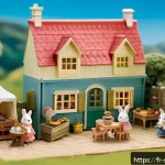 실바니안 가족의 제작사 이력 - A charming miniature Sylvanian Families village scene featuring intricately detailed anthropomorphic...