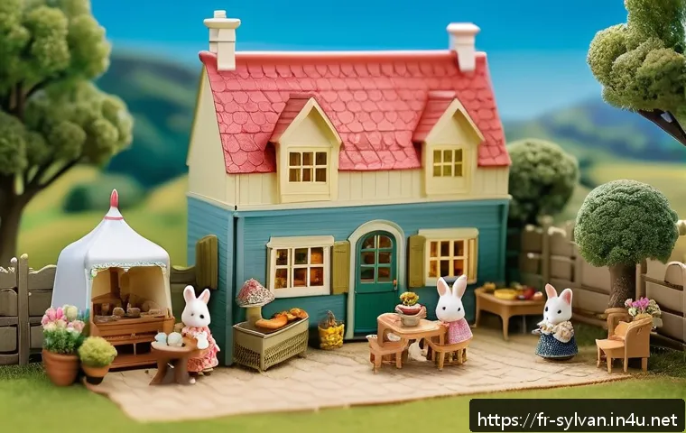 실바니안 가족의 제작사 이력 - A charming miniature Sylvanian Families village scene featuring intricately detailed anthropomorphic...