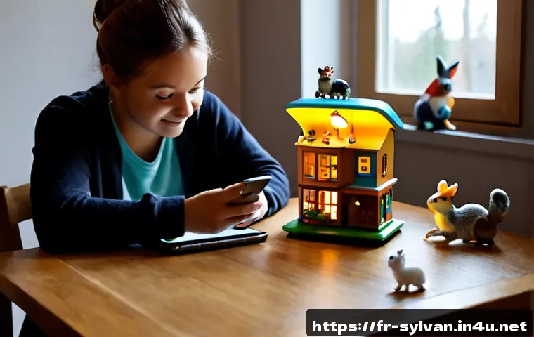 실바니안 가족 관련 앱 추천 - Photorealistic cozy French family living room, a parent and child seated at a light wooden table exp...